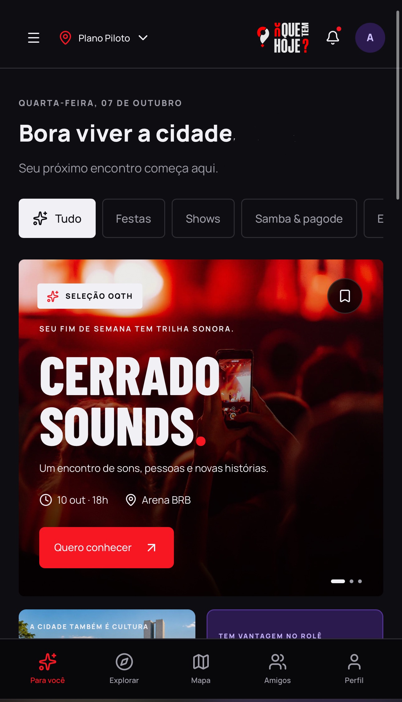 Print original da página inicial do O Que Tem Hoje